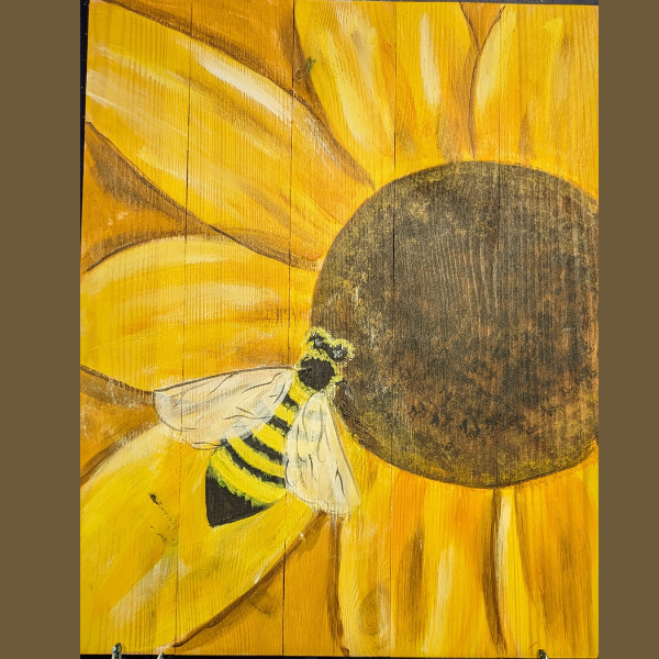 Wood Board Bee and Sunflower